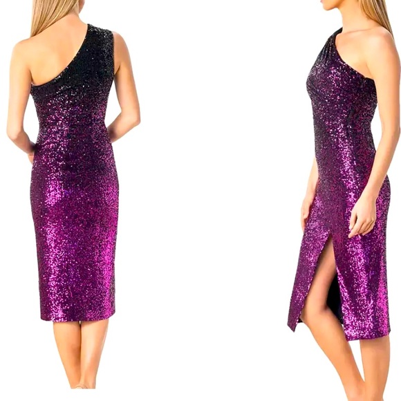 Dress the Population Purple Sequin One-Shoulder Palmer Dress
